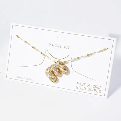 Fashnzfab -e- Gold Dipped Cz Stone Paved Initial Monogram Pendant Necklace