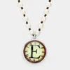 Fashnzfab -e- Initial Monogram Pearl Beaded Watch Printed Long Necklace - Cream, Rhodium In Multi