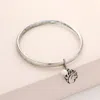 Fashnzfab -e- Initial Monogram Pearl Charm Bangle Bracelet Silver Burnished In Metallic