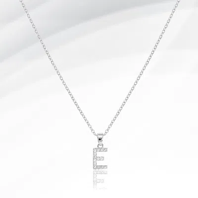 Fashnzfab -e- Stainless Steel Cz Stone Paved Initial Monogram Pendant Necklace In Silver