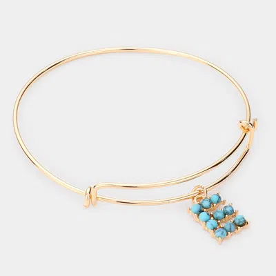 Fashnzfab -e- Turquoise Embellished Initial Monogram Charm Bracelet Gold