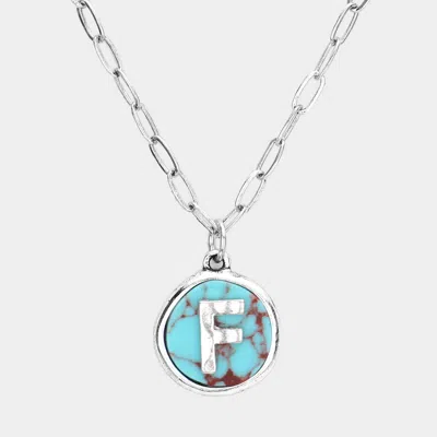 Fashnzfab -f- Initial Monogram Turquoise Pendant Necklace In Silver