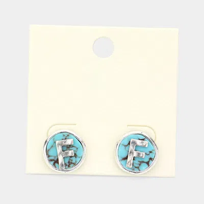 Fashnzfab -f- Initial Monogram Turquoise Stud Earrings - Turquoise, ~f~ In Blue