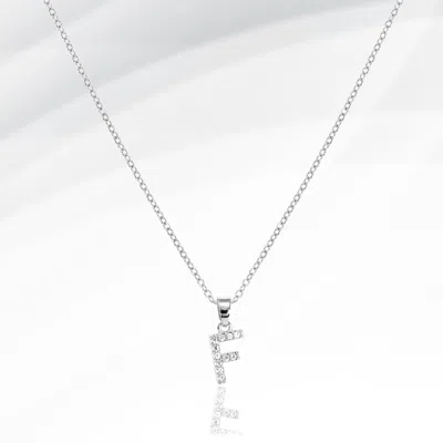 Fashnzfab -f- Stainless Steel Cz Stone Paved Initial Monogram Pendant Necklace In Silver