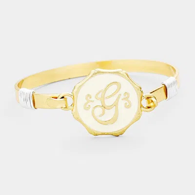 Fashnzfab -g- Acrylic Initial Monogram Metal Disc Hook Bracelet Worn Gold In Multi