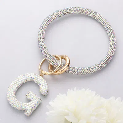Fashnzfab -g- Bling Studded Initial Monogram Charm Bracelet Keychain Ab In Multi