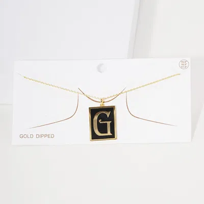 Fashnzfab -g- Gold Dipped Enamel Rectangle Initial Monogram Pendant Necklace