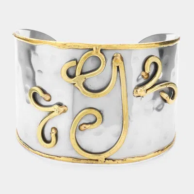 Fashnzfab -g- Hand Made Two Tone Metal Initial Monogram Cuff Bracelet Two Tone In Multi