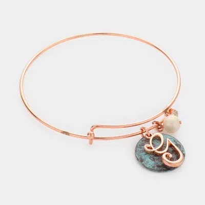 Fashnzfab -g- Initial Monogram Pearl Charm Bracelet ~g~, Patina Verdigris In Gold