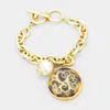 Fashnzfab -g- Initial Monogram Pearl Charm Chain Link Bracelet Tortoise, Worn Gold In Multi