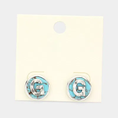Fashnzfab -g- Initial Monogram Turquoise Stud Earrings - Turquoise, ~g~ In Blue