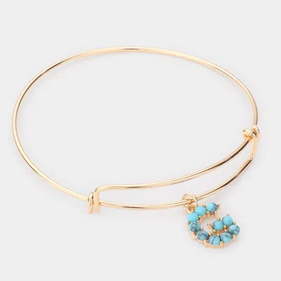 Fashnzfab -g- Turquoise Embellished Initial Monogram Charm Bracelet Gold