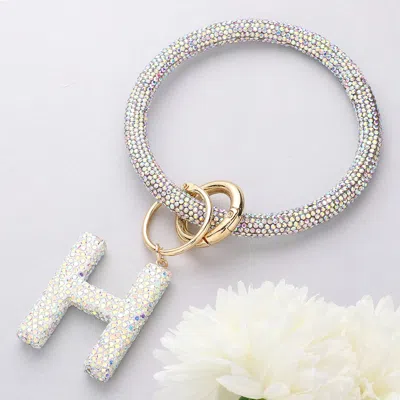 Fashnzfab -h- Bling Studded Initial Monogram Charm Bracelet Keychain In Metallic