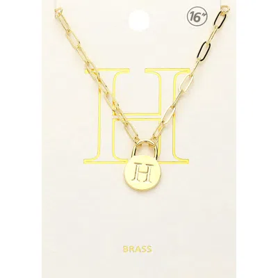 Fashnzfab -h- Brass Metal Initial Monogram Lock Pendant Necklace In Multi