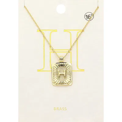 Fashnzfab -h- Brass Metal Rectangle Initial Monogram Pendant Necklace In Gold