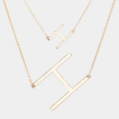 Fashnzfab -h- Initial Monogram 2row Strand Double Detachable Chain Necklace In Gold