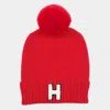 Fashnzfab -h- Initial Monogram Faux Fur Pom Pom Knit Beanie Hat In Red