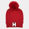Fashnzfab -h- Initial Monogram Faux Fur Pom Pom Knit Beanie Hat In White
