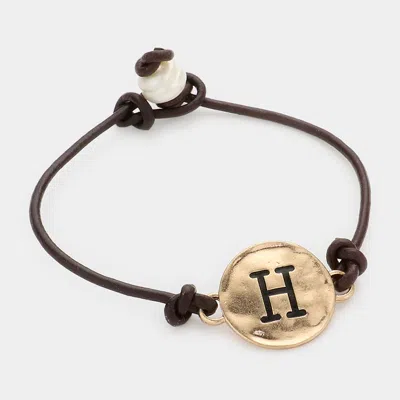 Fashnzfab -h- Initial Monogram Metal Disc Pearl Pointed Bracelet ~h~, Black, Gold In Multi