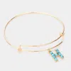 Fashnzfab -h- Turquoise Embellished Initial Monogram Charm Bracelet Gold In Gold