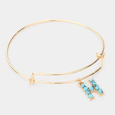 Fashnzfab -h- Turquoise Embellished Initial Monogram Charm Bracelet Gold