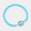 Fashnzfab -i- Initial Monogram Turquoise Charm Faceted Beaded Stretch Bracelet Turquoise In Blue