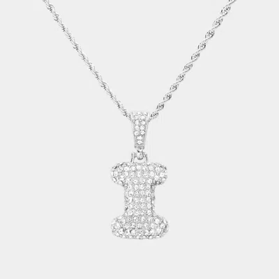 Fashnzfab -i- Rhinestone Initial Monogram Pendant Brass Chain Necklace In Silver
