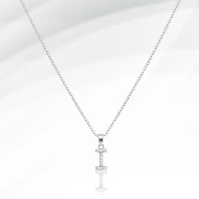Fashnzfab -i- Stainless Steel Cz Stone Paved Initial Monogram Pendant Necklace In Silver