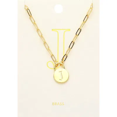 Fashnzfab -j- Brass Metal Initial Monogram Lock Pendant Necklace In Gold