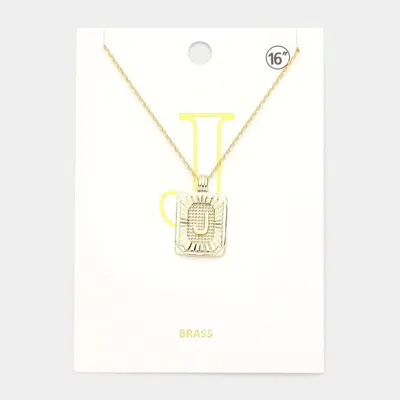 Fashnzfab -j- Brass Metal Rectangle Initial Monogram Pendant Necklace In Gold