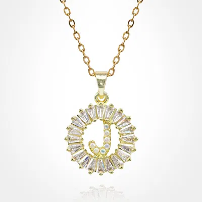 Fashnzfab -j- Stainless Steel Cz Stone Embellished Round Initial Monogram Pendant Necklace In Gold