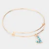 Fashnzfab -j- Turquoise Embellished Initial Monogram Charm Bracelet Gold In Gold