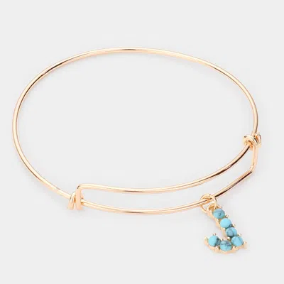 Fashnzfab -j- Turquoise Embellished Initial Monogram Charm Bracelet Gold