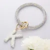 Fashnzfab -k- Bling Studded Initial Monogram Charm Bracelet Keychain In Metallic