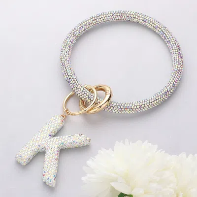 Fashnzfab -k- Bling Studded Initial Monogram Charm Bracelet Keychain In Metallic