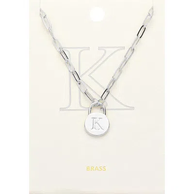 Fashnzfab -k- Brass Metal Initial Monogram Lock Pendant Necklace In Multi