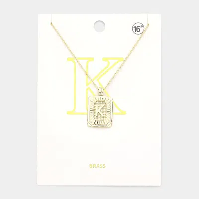 Fashnzfab -k- Brass Metal Rectangle Initial Monogram Pendant Necklace In Gold