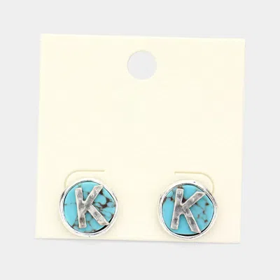 Fashnzfab -k- Initial Monogram Turquoise Stud Earrings - Turquoise, ~k~ In Blue