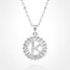 Fashnzfab -k- Stainless Steel Cz Stone Embellished Round Initial Monogram Pendant Necklace In Metallic
