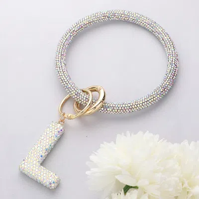 Fashnzfab -l- Bling Studded Initial Monogram Charm Bracelet Keychain Ab In Metallic