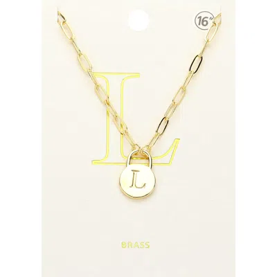 Fashnzfab -l- Brass Metal Initial Monogram Lock Pendant Necklace - ~l~, Gold In Multi