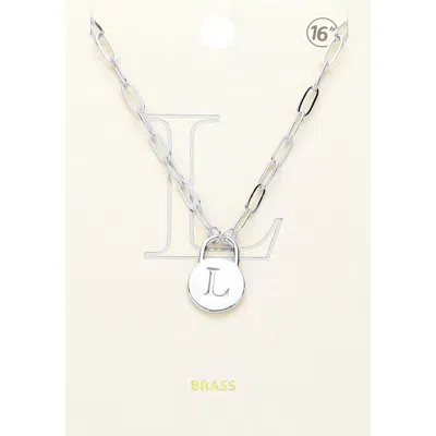 Fashnzfab -l- Brass Metal Initial Monogram Lock Pendant Necklace In Metallic