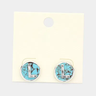 Fashnzfab -l- Initial Monogram Turquoise Stud Earrings - Turquoise, ~l~ In Metallic