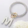 Fashnzfab -m- Bling Studded Initial Monogram Charm Bracelet Keychain In Metallic