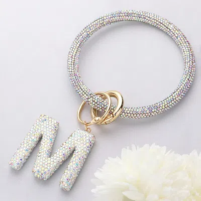 Fashnzfab -m- Bling Studded Initial Monogram Charm Bracelet Keychain In Metallic