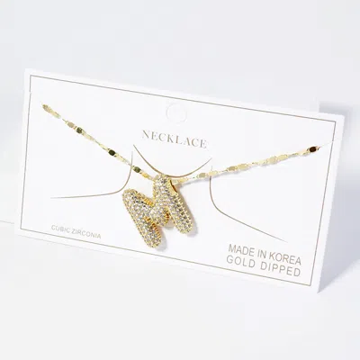 Fashnzfab -m- Gold Dipped Cz Stone Paved Initial Monogram Pendant Necklace