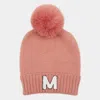 Fashnzfab -m- Initial Monogram Faux Fur Pom Pom Knit Beanie Hat In Pink