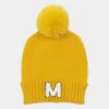 Fashnzfab -m- Initial Monogram Faux Fur Pom Pom Knit Beanie Hat In Yellow