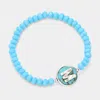 Fashnzfab -m- Initial Monogram Turquoise Charm Faceted Beaded Stretch Bracelet Turquoise In Blue