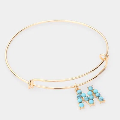 Fashnzfab -m- Turquoise Embellished Initial Monogram Charm Bracelet Gold